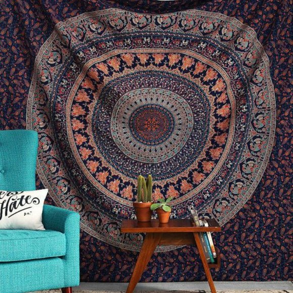 Kikiboheme Other - Blue Orange Elephant Boho Bohemian Hippie Dorm Bed Wall Hanging Tapestry NEW